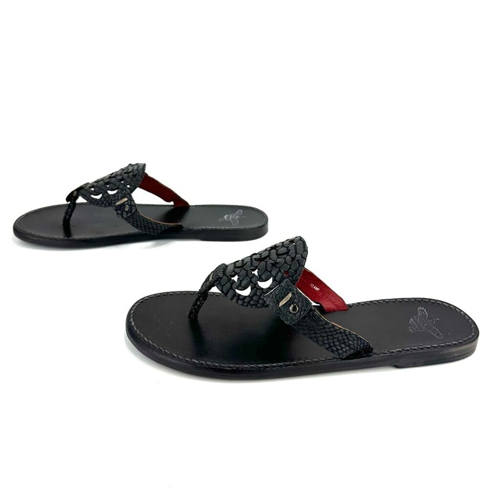 Freebird Vallarta Women Flat Sandal Size 12 Black Leather Moon & Star Thong-Toe